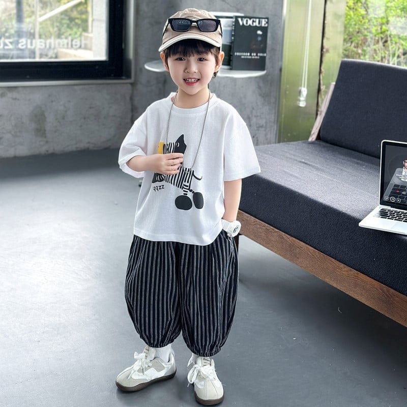 マウスホース半袖Tシャツストライプパンツセットアップ