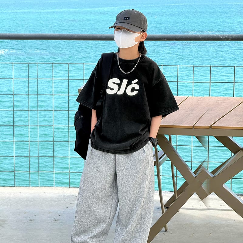 【KID】英字ロゴプリント半袖カジュアルTシャツ