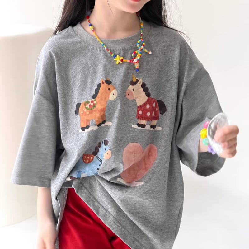 ポニーハートプリント半袖Tシャツハーフパンツセットアップ