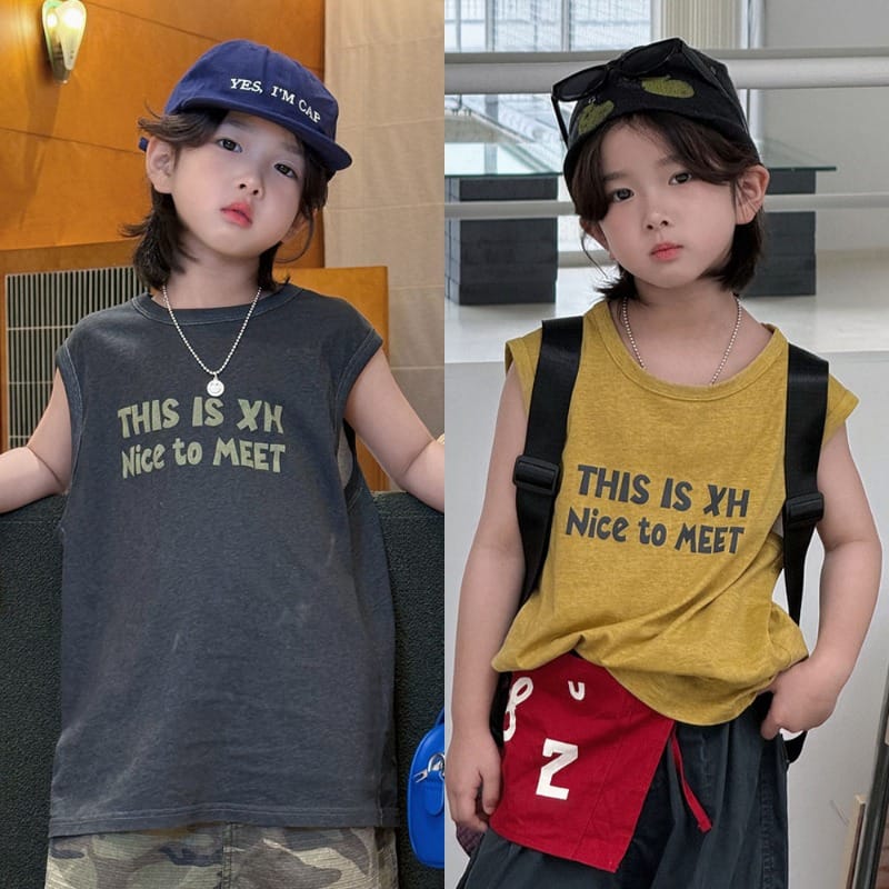 【KID】英字ロゴプリントノースリーブTシャツ