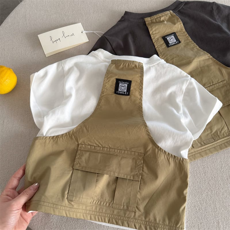 【KID】スマイルバックポイント重ね着風半袖Tシャツ
