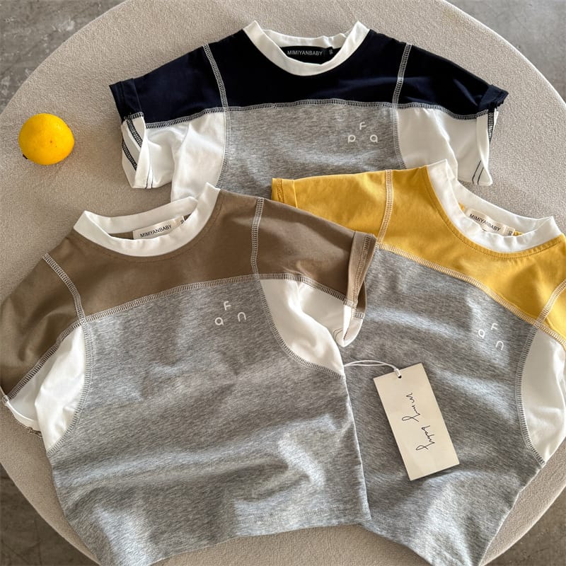 【KID】カラーブロック配色ステッチ半袖Tシャツ