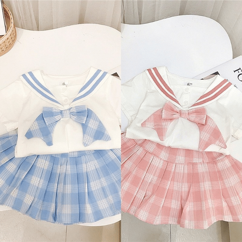 【セット】チェックバニー半袖Tシャツスカートセットアップ