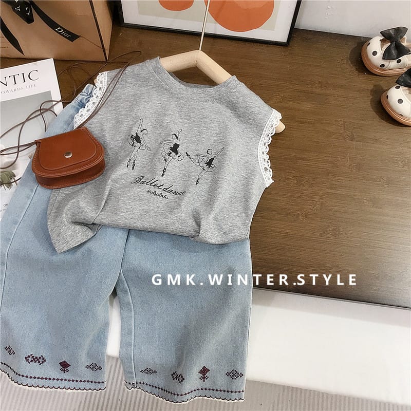 【セット】バレエプリントノースリーブTシャツパンツセットアップ