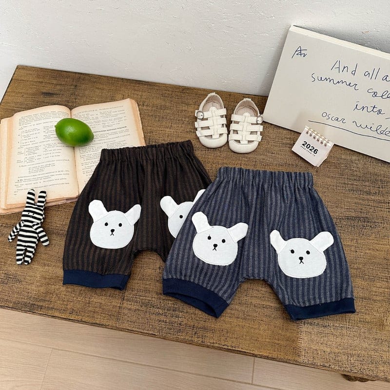 【BABY】くまモチーフストライプサルエルハーフパンツ