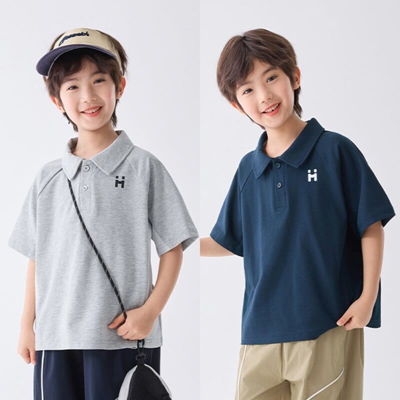 【KID】Hロゴワンポイント襟付き半袖ポロシャツ