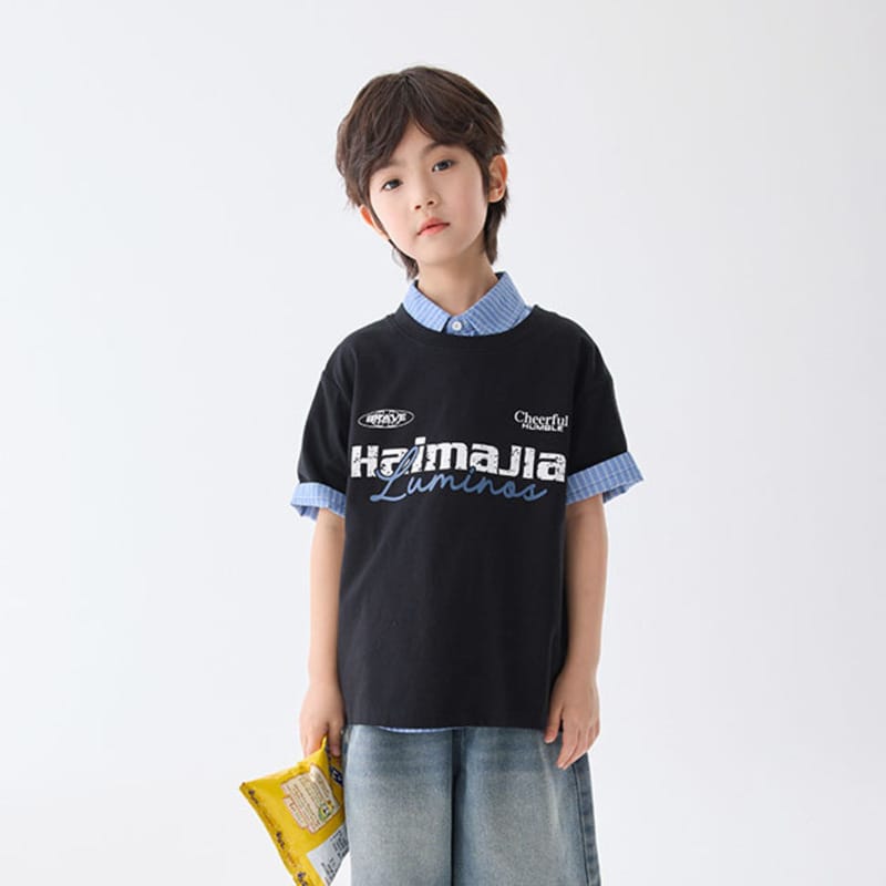 【KID】英字ロゴプリントクルーネック半袖Tシャツ