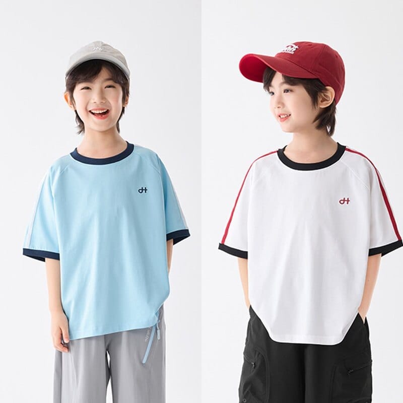 【KID】ウェーブH配色ラインラグラン半袖Tシャツ