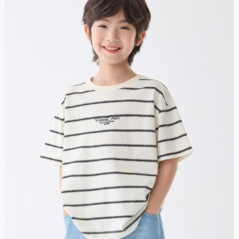 【KID】アイボリーストライプ半袖クルーネックTシャツ