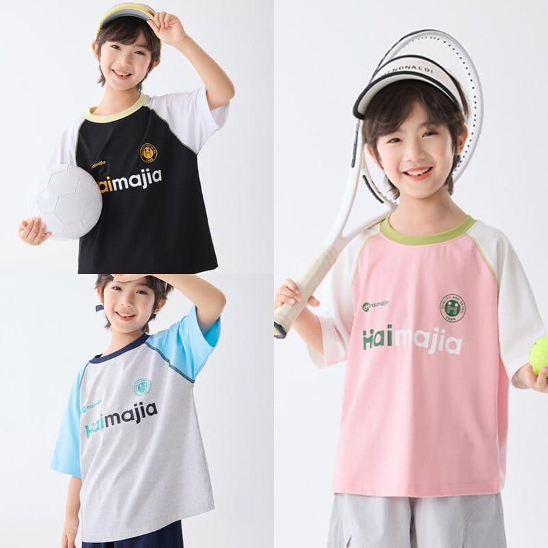【KID】配色ロゴプリントラグラン半袖Tシャツ