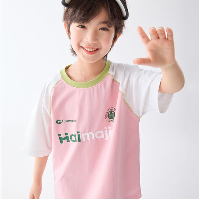 【KID】英字ロゴ配色ラグランスリーブ半袖Tシャツ