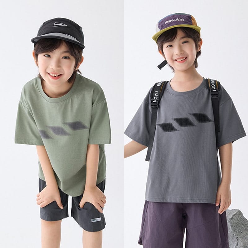 【KID】幾何学プリントラウンドネック半袖Tシャツ