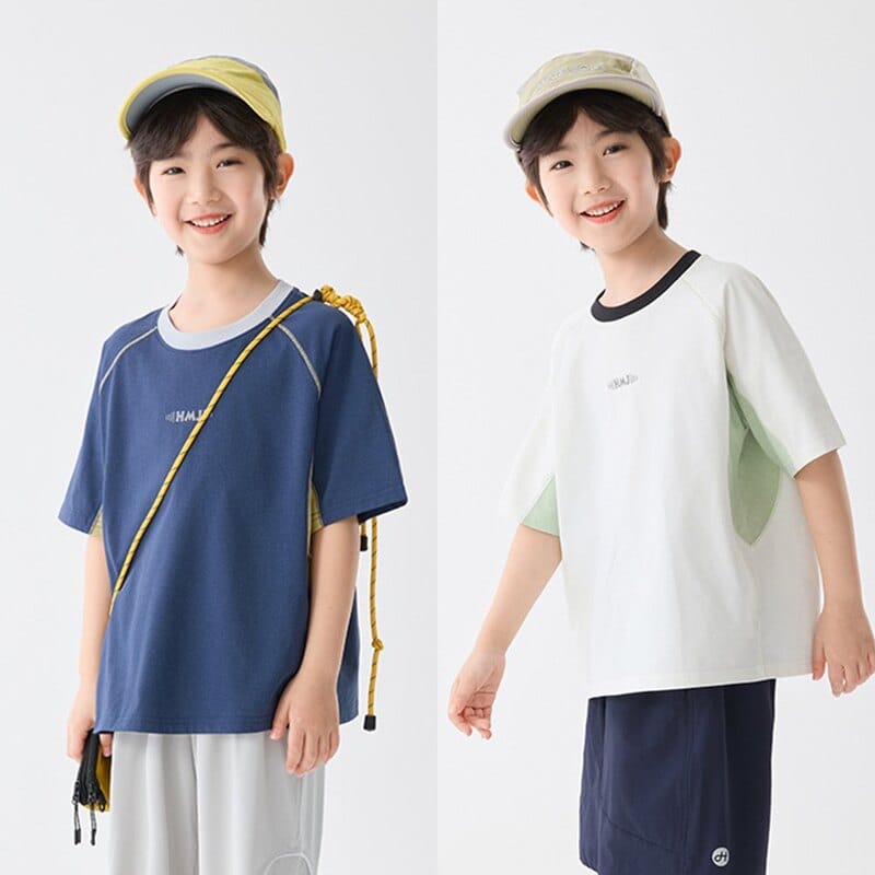 【KID】英字ロゴ配色デザイン速乾スポーツ半袖Tシャツ