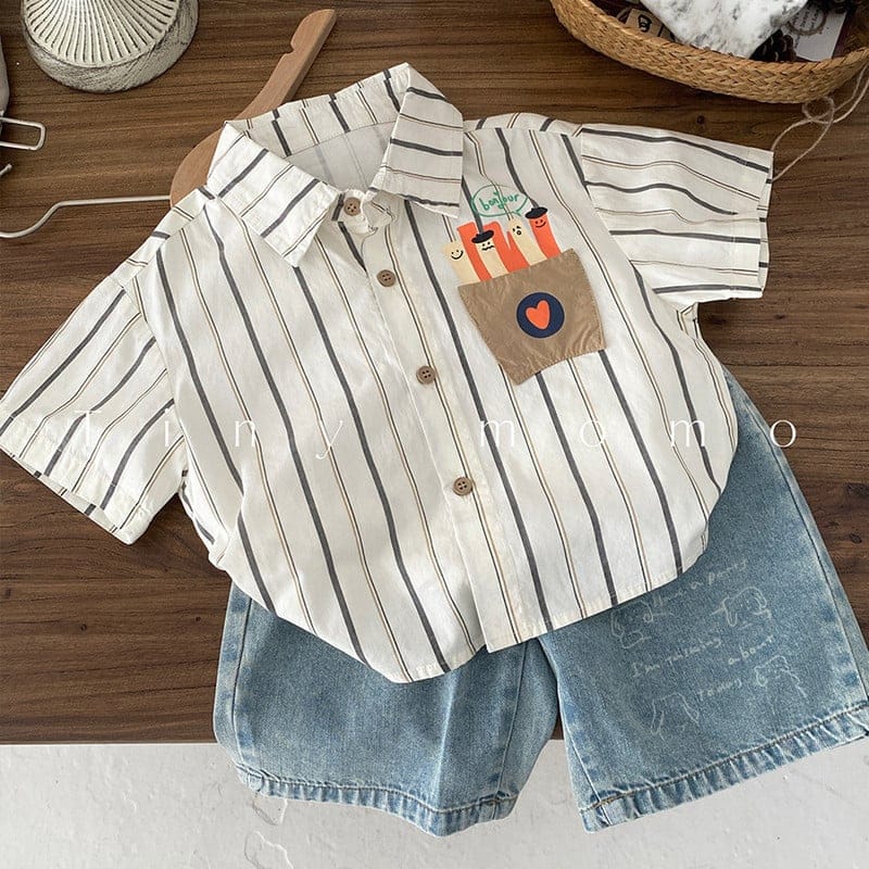 【BABY】ポテトポケットストライプ半袖シャツ