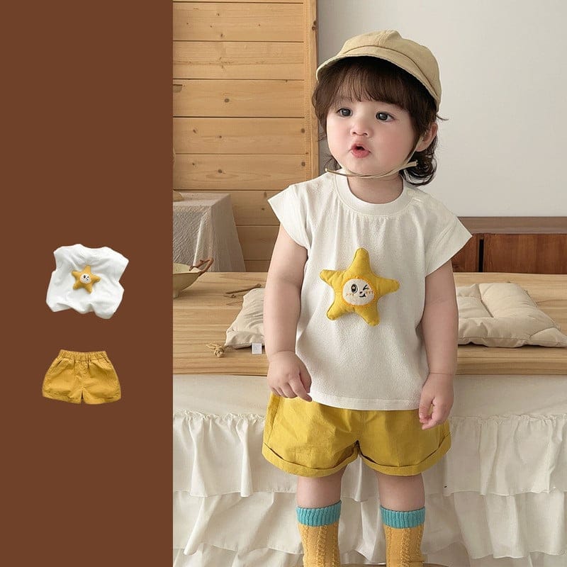 【セット】スターモチーフノースリーブTシャツハーフパンツセットアップ