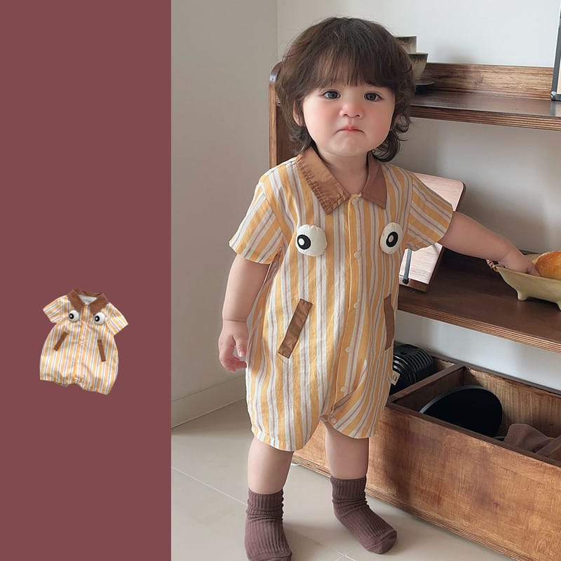 【BABY】ストライプ柄ビッグアイ半袖ロンパース