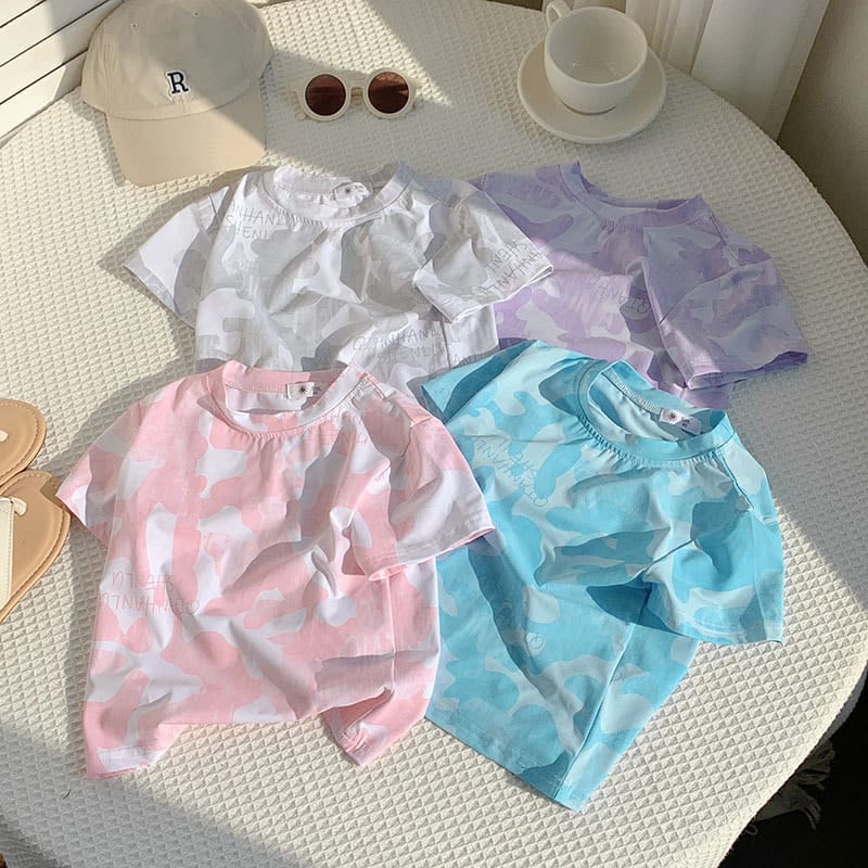 【KID】キャンディカラー迷彩柄プリント半袖Tシャツ