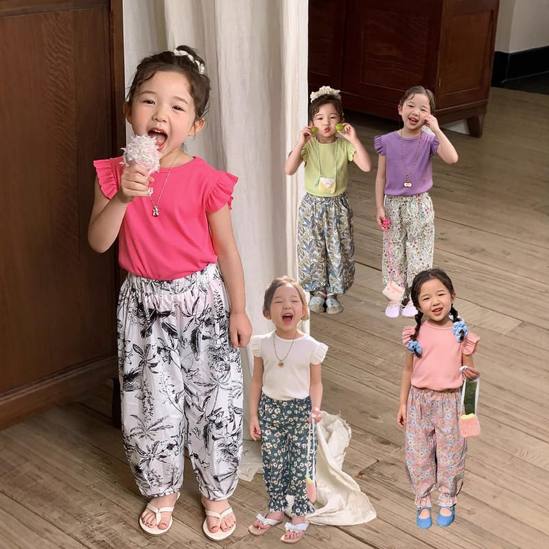 【KID】ガールズラッフルフリル袖リブ半袖Tシャツ