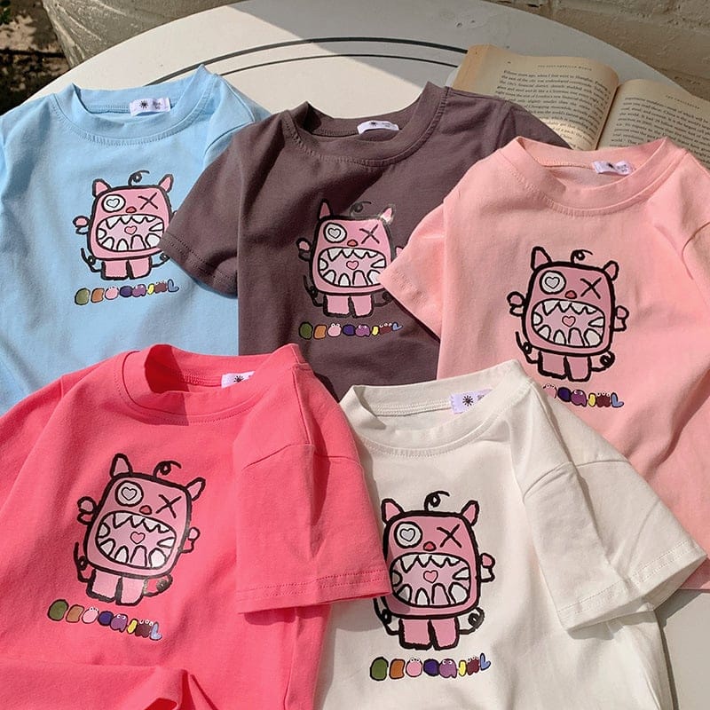 【KID】ロボットモンスタープリント半袖Tシャツ
