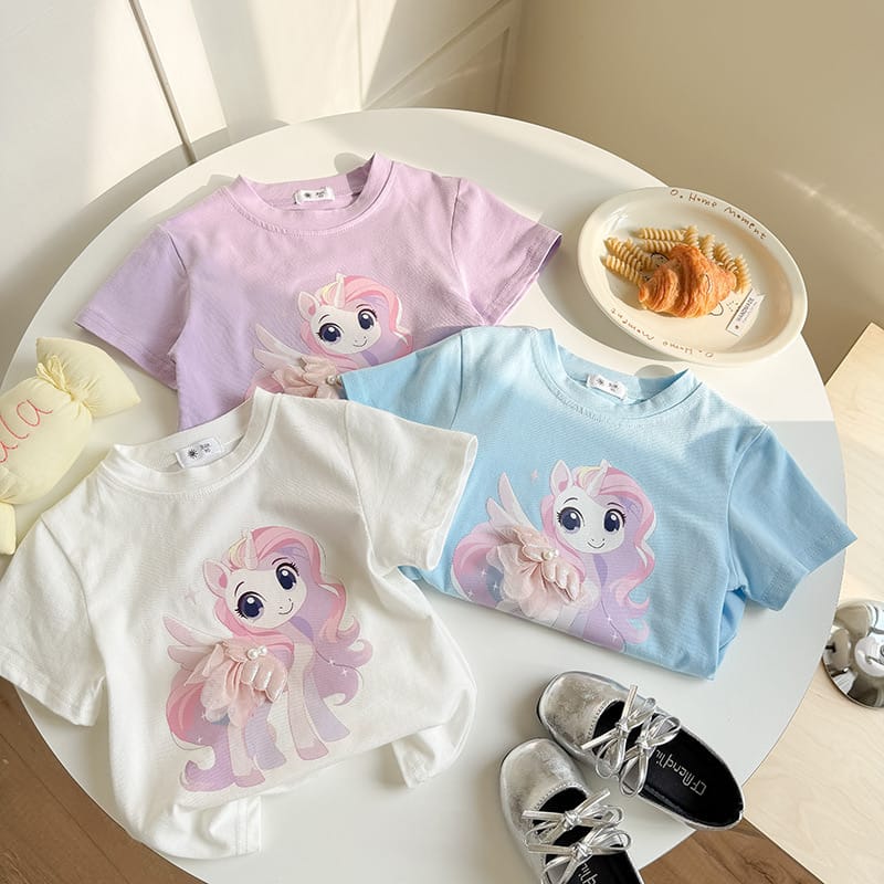 【KID】ホースキャラクタープリント半袖Tシャツ