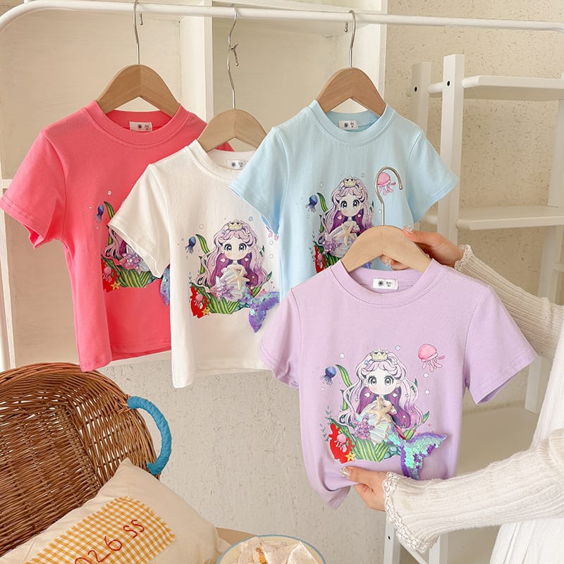 【KID】ガールズマーメイドプリント半袖Tシャツ