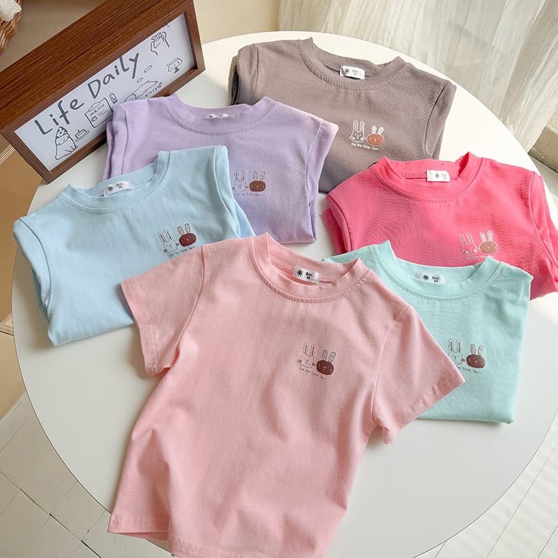 【KID】ツインラビットプリント入り半袖Tシャツ