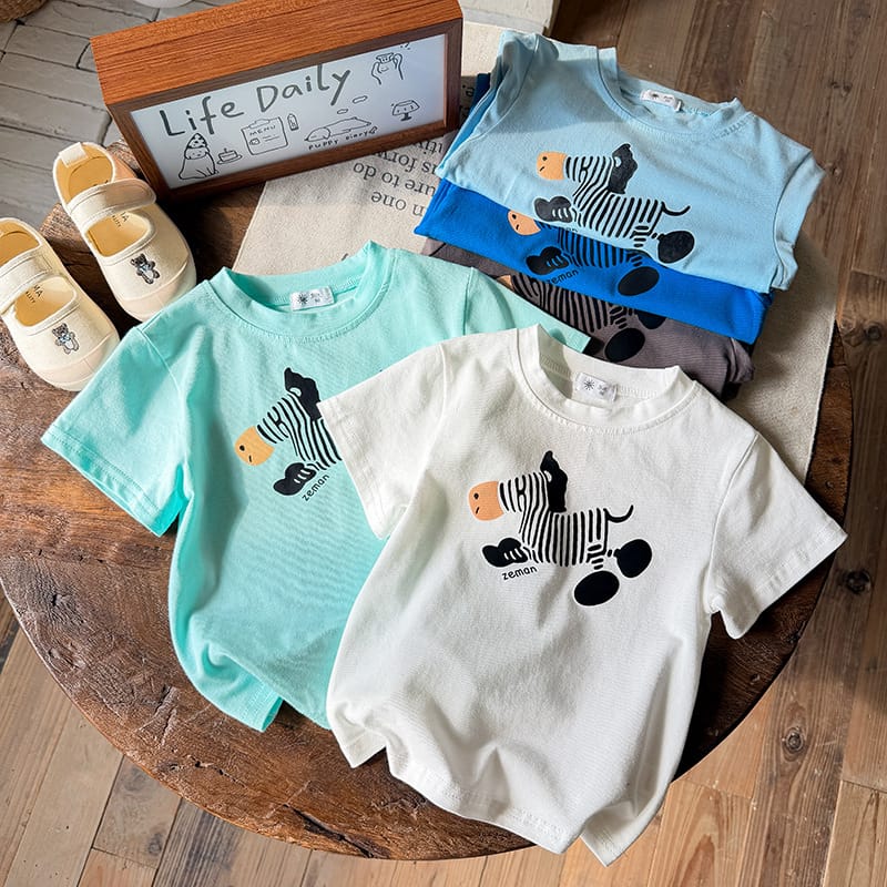 【KID】シマウマプリント半袖コットンTシャツ
