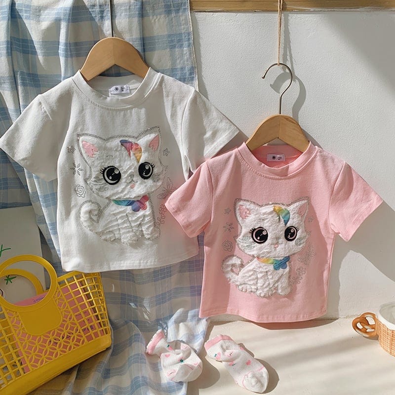 【KID】立体モチーフビッグアイズキャット半袖Tシャツ