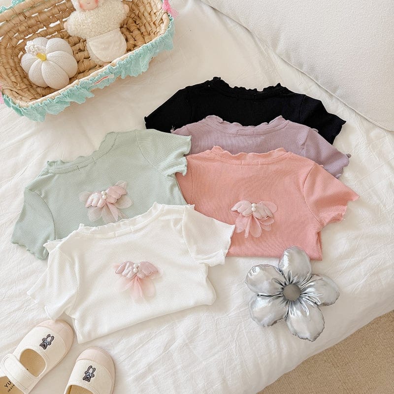 【KID】エンジェルウィングリブフリル半袖Tシャツ
