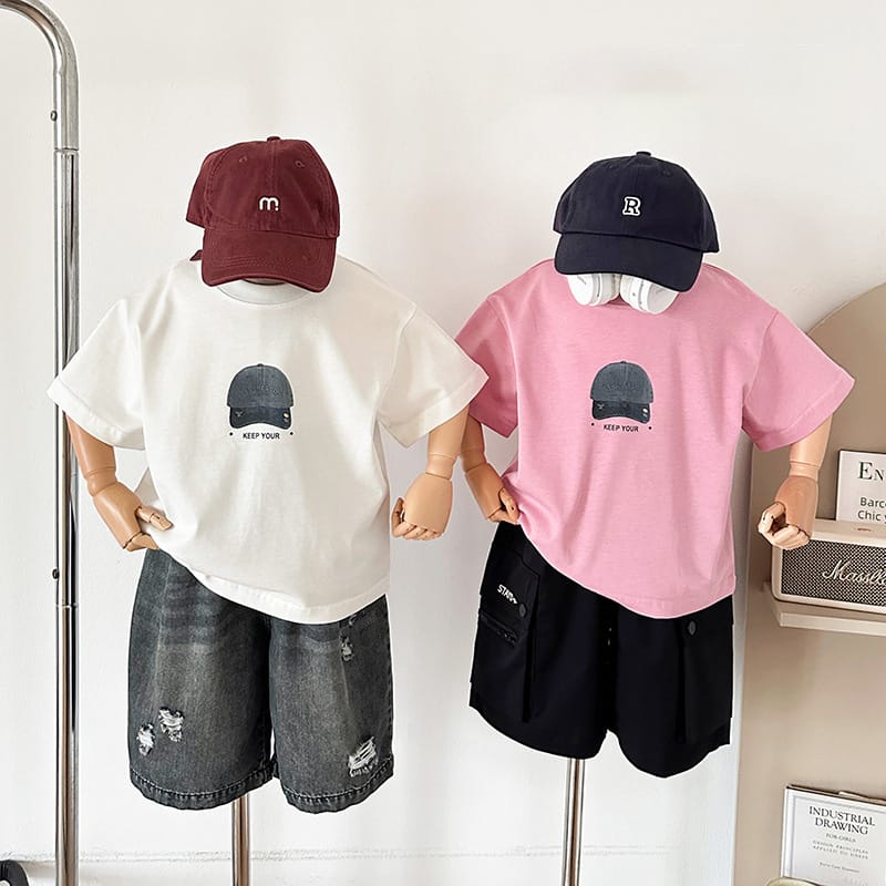 【KID】キャッププリントクルーネック半袖Tシャツ