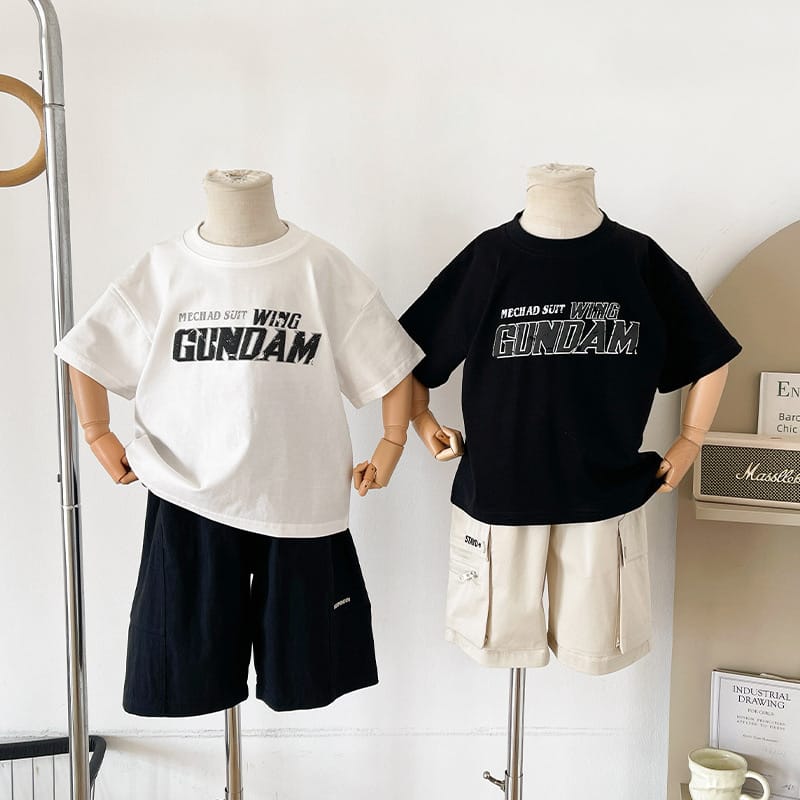 【KID】英字ロゴロボットプリントクルーネック半袖Tシャツ
