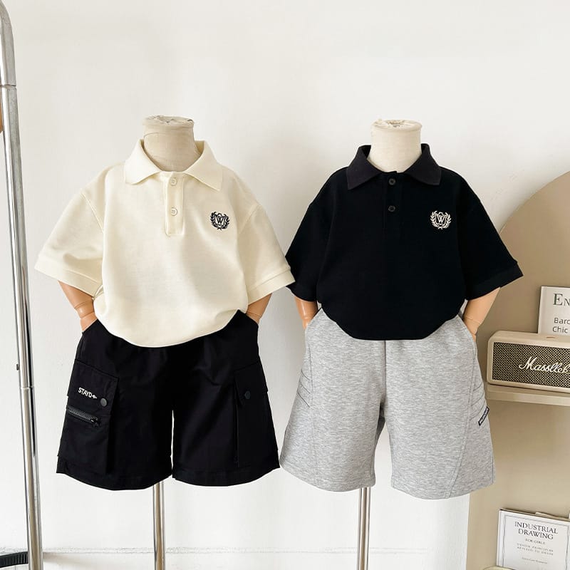 【KID】エンブレム刺繍襟付き半袖ポロシャツ