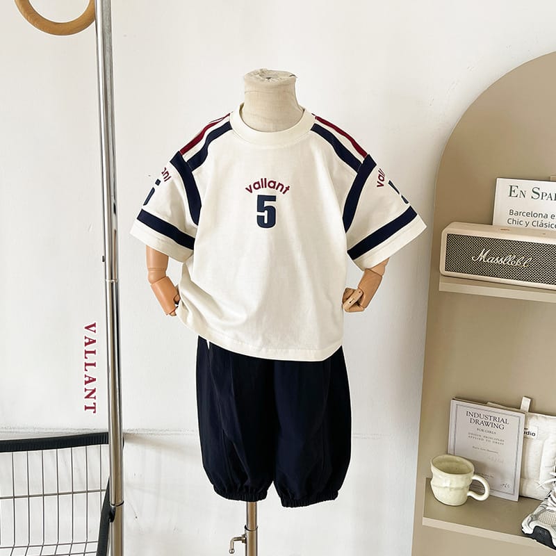 【KID】ナンバリングロゴ配色ライン半袖Tシャツ