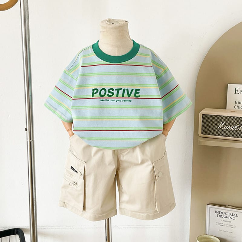 【KID】ポジティブロゴマルチストライプ半袖Tシャツ