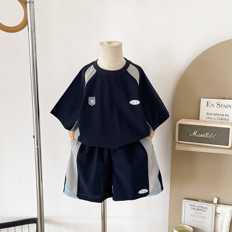 【セット】配色メッシュ半袖ハーフパンツセットアップ