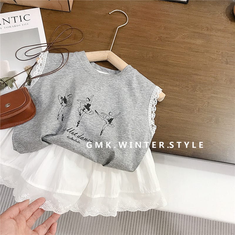 【セット】バレエプリントノースリーブTシャツスカートセットアップ