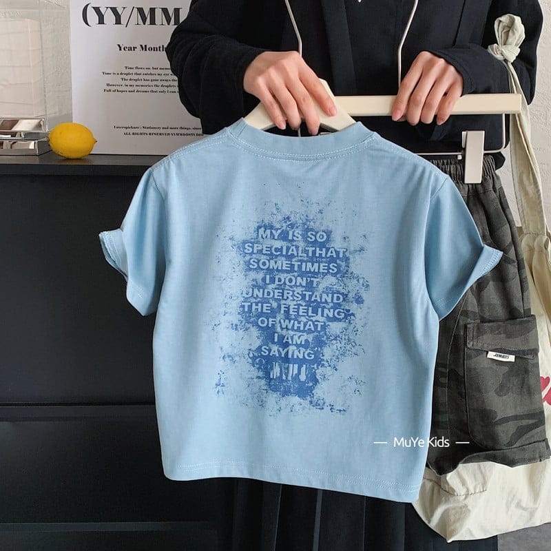 英字レタリングバックプリント半袖Tシャツ