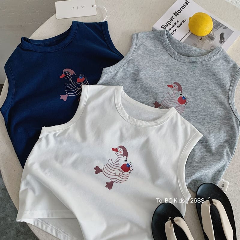 【KID】アヒルキャラクタープリントノースリーブTシャツ