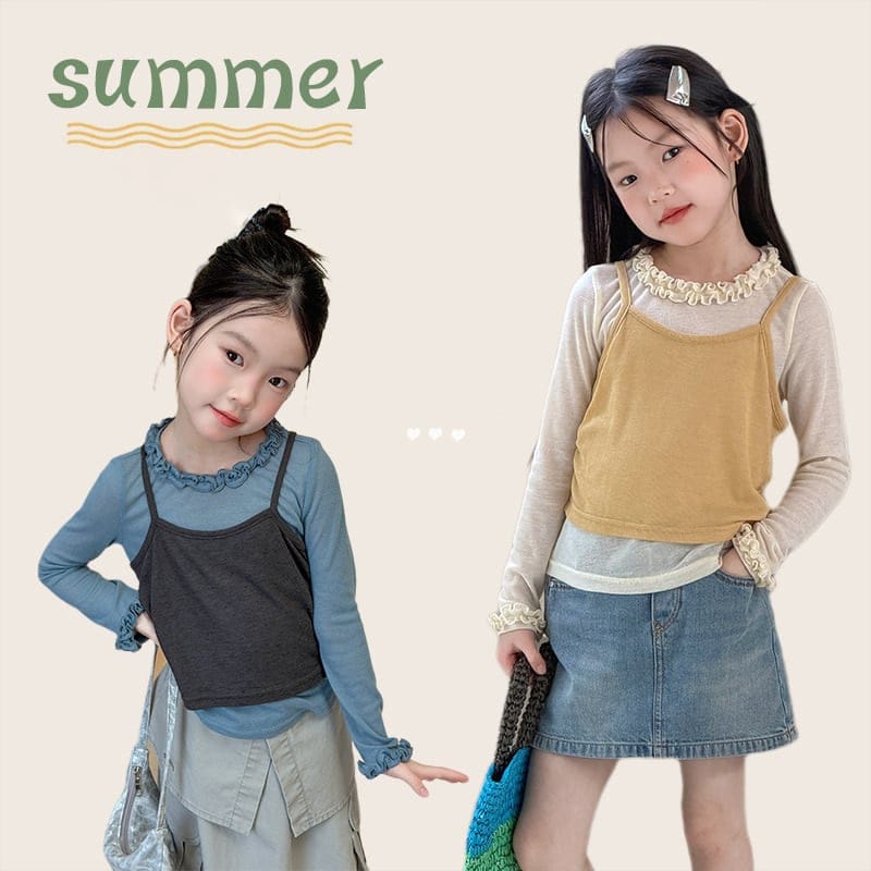 【セット】フリルネック長袖Tシャツキャミソールセット