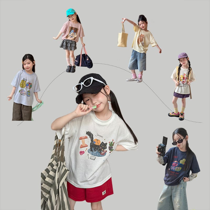 【KID】アニマルフルーツイラストプリント半袖Tシャツ