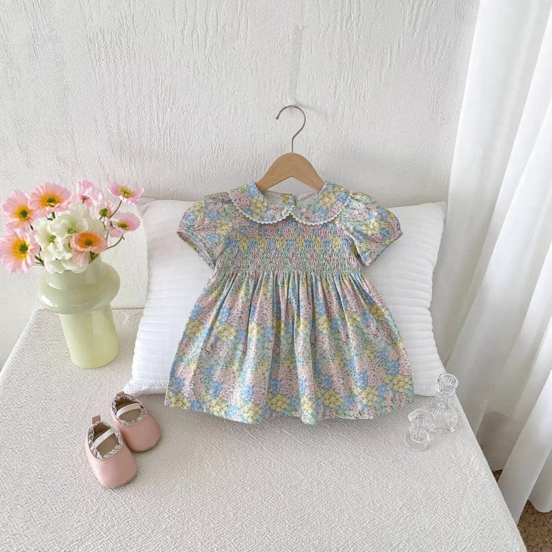 【BABY】レインボーフラワーフリル小花柄ワンピース