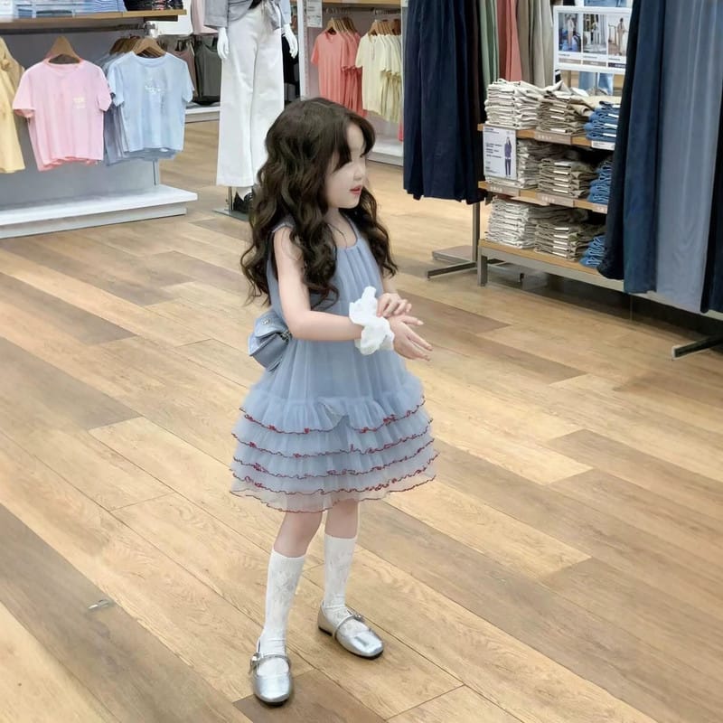 【KID】ブルーチュールティアードノースリーブワンピース