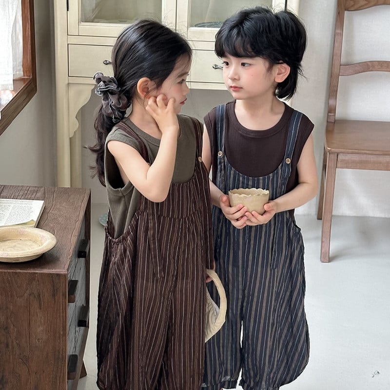 レトロストライプワイドサロペットパンツ