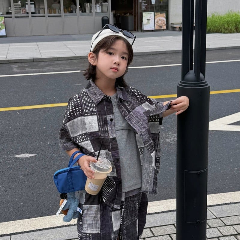 【セット】ジャガードチェックコットンリネン半袖セットアップ