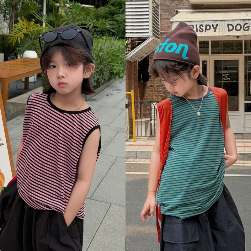 【KID】マイナスストライプノースリーブTシャツ
