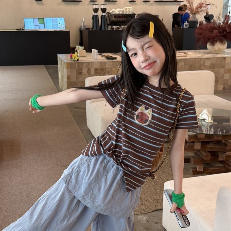 【KID】ウインクキャットストライプ半袖Tシャツ