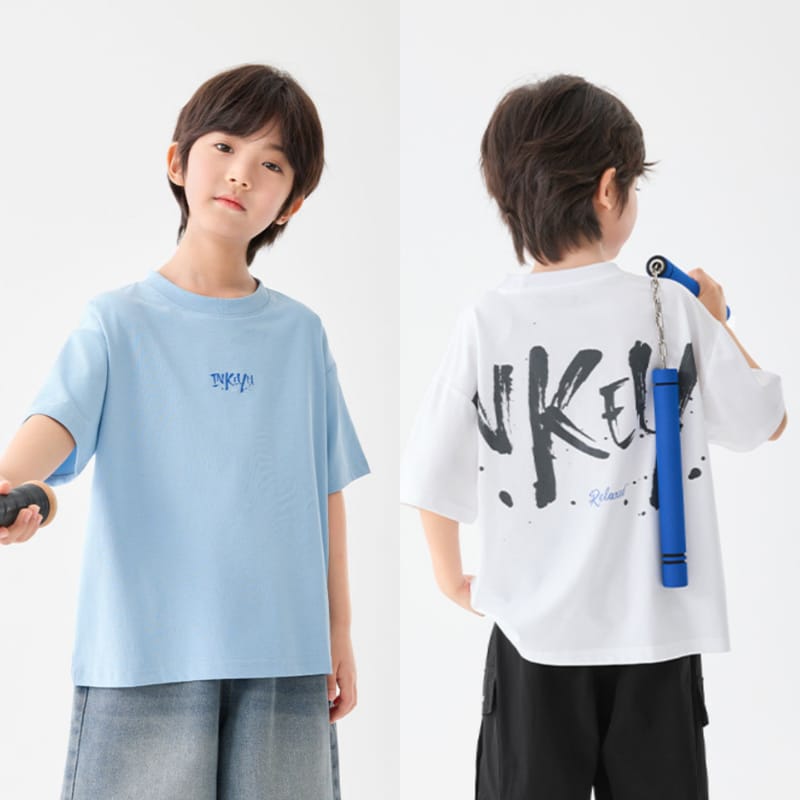 【KID】英字バックレタリングプリント半袖Tシャツ
