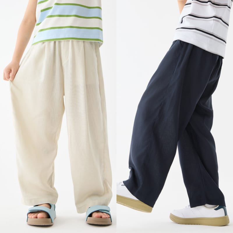 【KID】薄手リネン混リラックスカジュアルロングパンツ