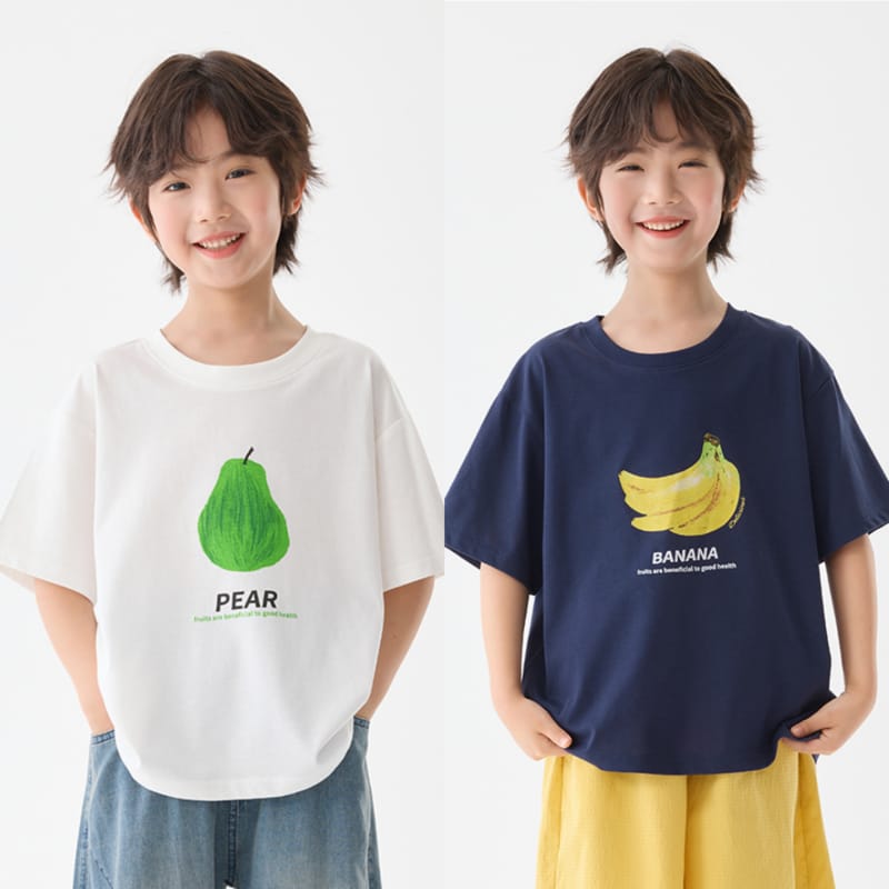 【KID】洋梨バナナイラストプリント半袖Tシャツ