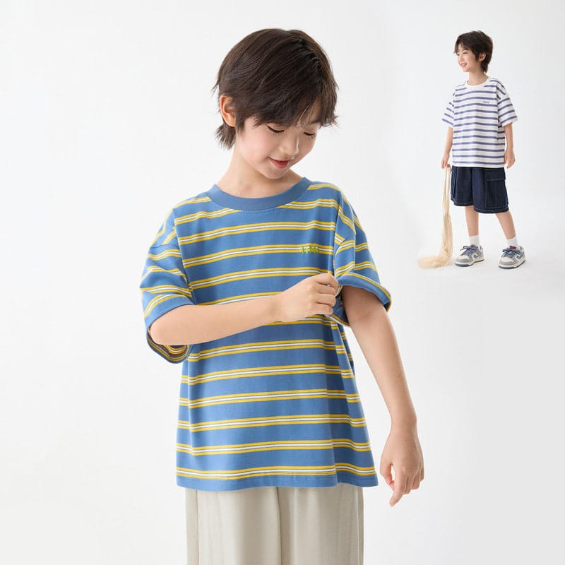 【KID】バナナチョコ配色ストライプ半袖Tシャツ